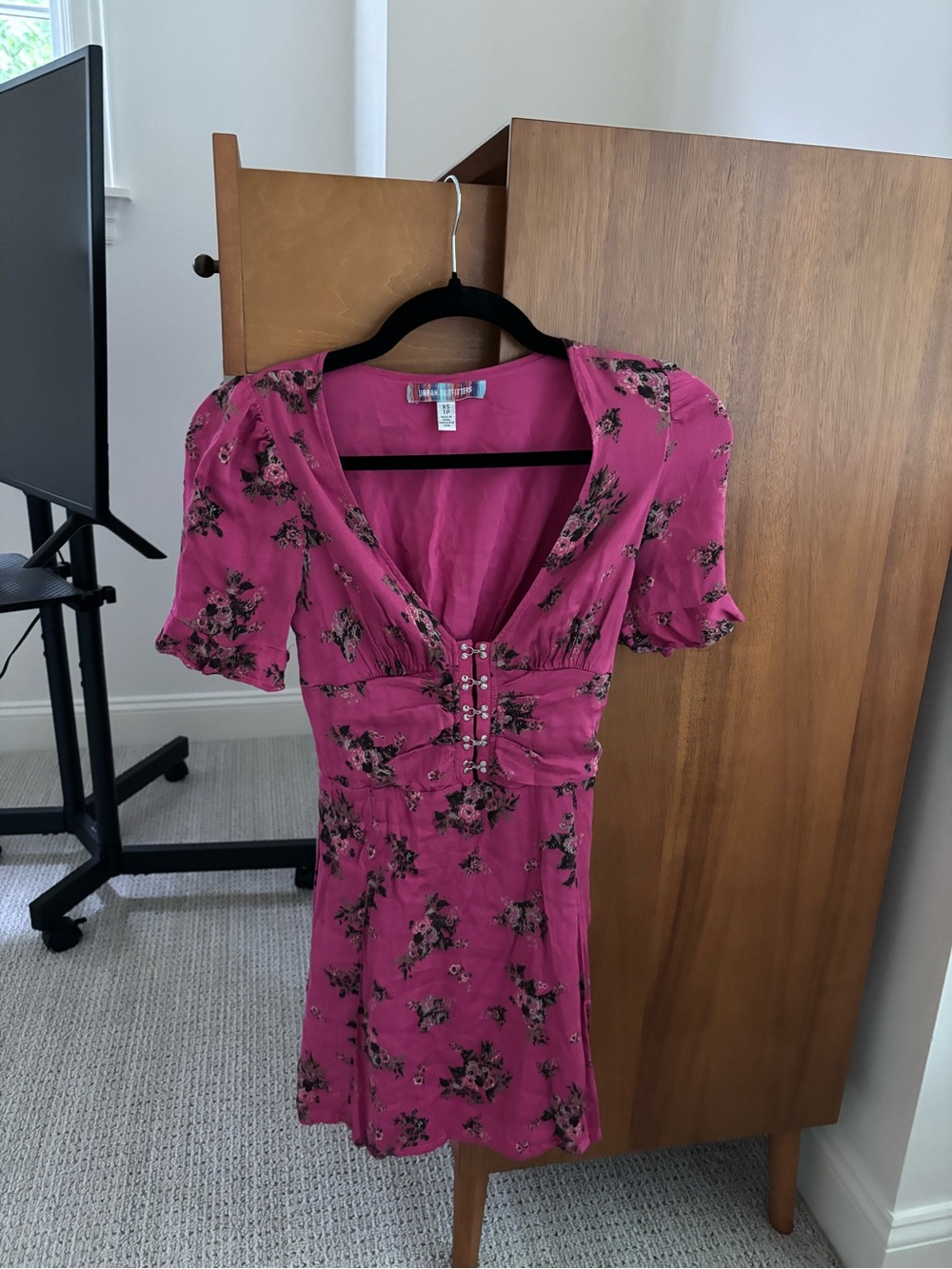 Urban Outfitters Magenta Floral V-Neck Mini Dress